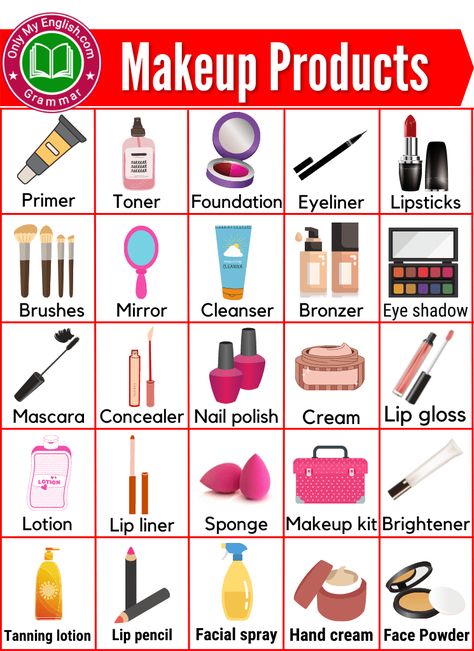 Full Makeup Kit List, Makeup Vocabulary, English Improvement, Makeup Names, Alat Makeup, Esl Vocabulary, Learning Mathematics, Makeup List, Full Makeup