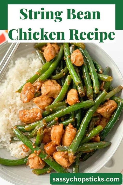 This Chinese string bean chicken recipe, inspired by Panda Express, is packed with juicy chicken breast chunks and fresh green beans. String Bean Chicken Recipe, String Bean Chicken, Asian Chicken Breast Recipes, Panda Express Copycat, Chicken Entree, Juicy Chicken Breast, Flexitarian Recipes, Asian Meals, Better Than Takeout