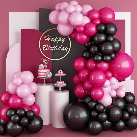 PRICES MAY VARY. 【Hot Pink Balloons Garland Arch Kit】You will get 97pcs hot pink balloon arch kit.Package includes:2 x 18inch Balloons (hot pink*1,black*1) ,60 x 10inch Balloons( hot pink*20,black*20,macaron pink*20,), 30 x 5inch Balloons (hot pink*10,black*10,macaron pink*10,), balloons strip 1pc, adhesive tape 1pc,ribbon 1pc. 【Premium Material】 Our balloons are made of natural latex. ach of these latex balloons is in a brighter color and 20% thicker than normal latex balloons.safe to be used f Balloons For Baby Shower, Balloon Arches, Garland Arch, Black Balloons, Balloon Backdrop, Party Background, Bachelorette Party Decorations, Arch Kit, Black Hot Pink