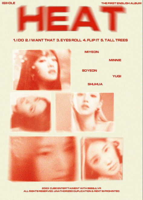 Gidle Poster Edit, Gidle Poster Aesthetic, Kpop Album Poster, G Idle Poster, Gidle Poster, Gidle Lyrics, Minnie Miyeon Yuqi, Heat Poster, Gidle Aesthetic