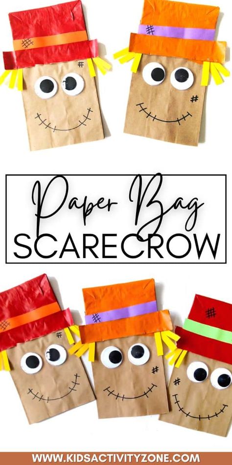 Create a Paper Bag Scarecrow for an easy fall craft! This cute and adorable scarecrow craft is made with a paper bag, paint and few extra supplies. It's an easy kids craft for fall! Scarecrow Bag Craft, Brown Paper Bag Scarecrow Craft, Easy Crafts For Kids Fall, Paperbag Scarecrow Crafts For Kids, Prek Scarecrow Activities, Fall And Thanksgiving Crafts For Kids, Paper Bag Scarecrow Craft For Kids, Paper Bag Scarecrow Craft Preschool, Paper Plate Scarecrow Craft For Kids