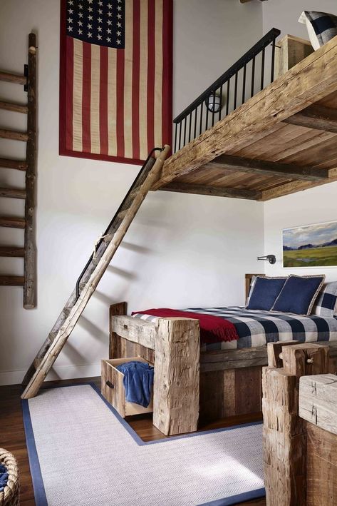 boys room with american theme Wall Drawing Ideas Creativity, Blue And Cream Bedroom, American Room, Massachusetts Home, Boys Bedroom Ideas, Rustic Americana, Fake Window, Boys Room Design, Bird Houses Diy