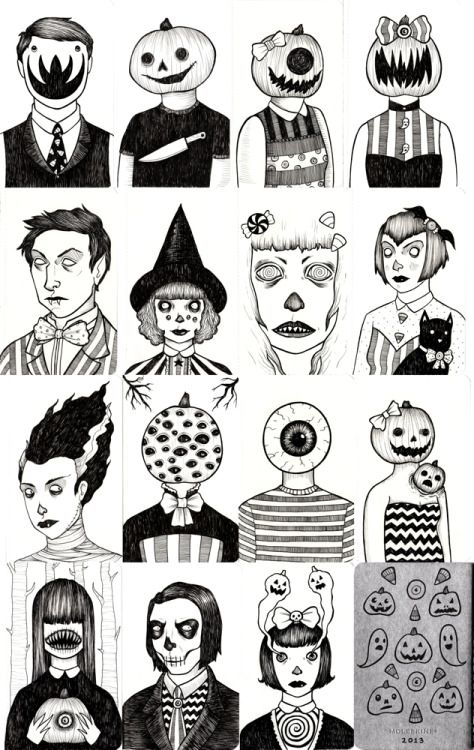 Halloween Sketchbook, Drawing Ideas Easy Doodles, Halloween Doodles, Creepy Drawings, Drawing Ideas Easy, Arte Grunge, Easy Doodles, Makeup Eyes, Dark Art Drawings