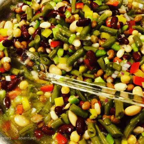 Easy 7 Bean Salad Recipe - Peter's Food Adventures 7 Bean Salad Recipe, Vidalia Onion Recipes, Homemade Salad Dressing Recipes, Noodle Salads, 3 Bean Salad, Bean Salad Recipe, Potato Salads, Easy Salad Dressing, Salad Dressing Recipes Homemade