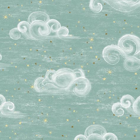 Starry Clouds in Dusty Aqua - Hawthorne Supply Co Bedding Coastal, Baby Nursery Wallpaper, Baby Safari Nursery, Shower Light, Mini Crib Bedding, Gender Neutral Baby Nursery, Mini Crib Sheets, Blue Nursery, Boys Bedding