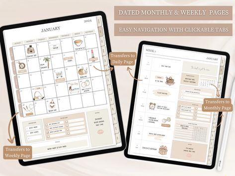 2024 Digital Planner, Portrait Planner, 2024 Goodnotes Planner, Brown iPad Planner, Daily Planner, Minimalist Planner, ADHD Digital Planner - Etsy productivityplanner #xodoplanner #ipadmonthlyplanner. Daily Planner Minimalist, Digital Planner Ideas, Journal 2024, Planner Minimalist, Goodnotes Planner, Ipad Planner, Planner Ideas, Planner Addicts, Daily Planner