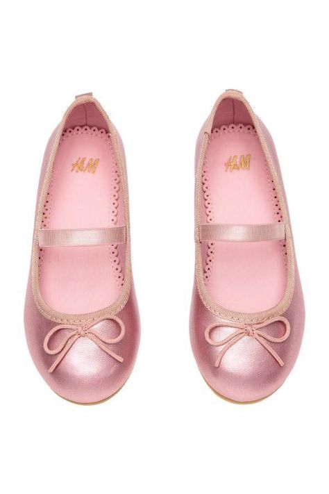 H&M Ballet Flats with Strap Kids Flats, Embellished Flats, H&m Shoes, Monk Strap Shoes, Pink Metallic, Ballet Pumps, Pink Shoes, Mary Jane Sneaker, Quality Clothing