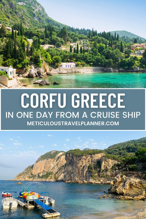 Learn things to do in one day in Corfu Greece in my travel guide. This is a beautiful cruise port with UNESCO Old Town, beaches, monasteries, palaces, and more. #greece #corfu #travel #greekisles #GreeceCruise #vacationmood #summervacation Cruise To Greece, European Cruise, Greece Cruise Excursions, Things To Do In Corfu Greece, Mediterranean Cruise Tips, Santorini Cruise Port, Corfu Greece Things To Do, Corfu Greece Beach, Greek Cruise