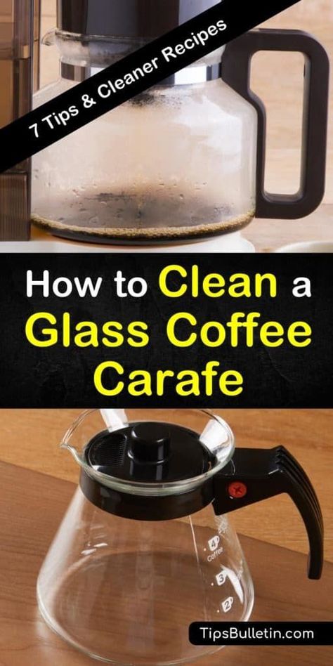 Learn how to carefully clean a glass coffee carafe in this guide. While glass carafes are popular and beautiful, they’re prone to stains and discolorations that might discourage you from using them. Try these tips and tricks for cleaning them now. #cleaning #carafe #glass How To Clean A Glass Coffee Pot, How To Clean A Coffee Pot, Coffee Pot Cleaning, Arm And Hammer Super Washing Soda, Homemade Glass Cleaner, Coffee Stain Removal, Clean Coffee, Spring Cleaning Challenge, Clean Baking Pans