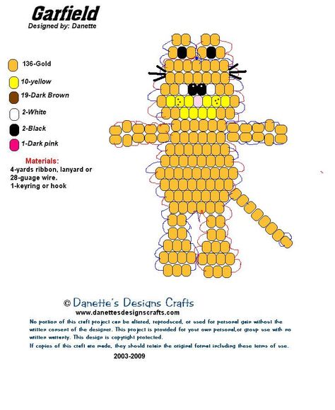 Kandi Animals Patterns, Kandi Animal Pattern, Garfield Kandi, Garfield Craft, Bead Animal Patterns, Beaded Animals Patterns, Bead Pets Pattern Easy, Pony Bead Animals Patterns, Bead Animals Patterns Easy