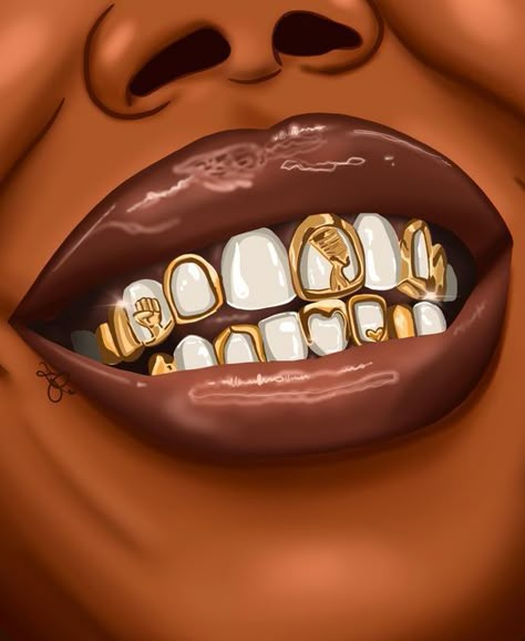 Lips With Grills Drawing, Black Art Background, Printing Pictures, Grill Pictures, Grills Drawing, Grill Painting Ideas, Art Brown, Painting Black Women, Grill Drawing