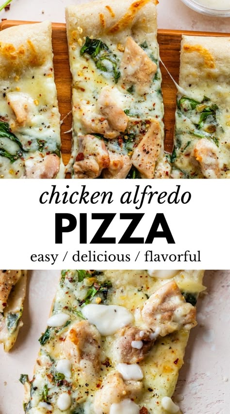 White Chicken Pizza, Healthy Alfredo Sauce Recipe, Healthy Alfredo Sauce, Healthy Chicken Alfredo, Homemade Chicken Alfredo, Chicken Bacon Alfredo, Naan Pizza Recipes, Chicken Alfredo Pizza, White Pizza Sauce