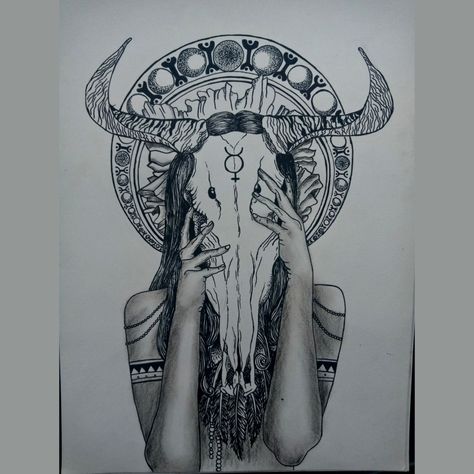 Woman Holding Skull Tattoo, Bull Woman Tattoo, Bull Skull Tattoo Design, Bull Skull Tattoo, Bull Skull Tattoos, Inspo Tattoo, Bull Tattoos, Buffalo Skull, Bull Horns