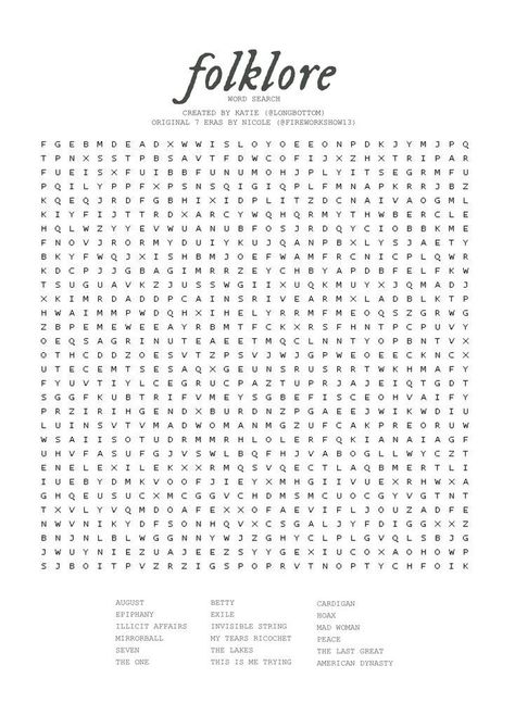 Folklore Word Search, Taylor Swift Word Search Folklore, Taylor Swift Activity Sheet, Taylor Swift Activity Pages, Taylor Swift Crossword Puzzle, Taylor Swift Word Search, Taylor Swift Words, Taylor Swift Activities, Seven Taylor Swift