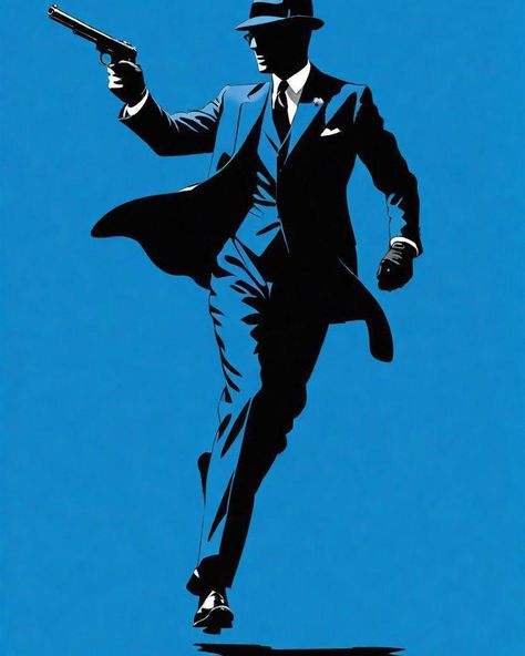 Embrace the vintage vibes with a stylish British gentleman in action 🌎 #minimalist #stencil #illustration #vintage #British #gentleman #bowlerhat #suit #WaltherPPK #silencer #heroic #bluebackground #shadow #movement #stylish #action #aiart Stencil Illustration, Heroic Pose, Man In Suit, British Man, British Gentleman, Geometric Vector, Bowler Hat, Sketch Inspiration, British Men