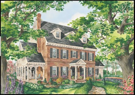 Plan #25-4761 - Houseplans.com Brick Colonial House, Classic Colonial Homes, House Plans Colonial, Brick Colonial, Colonial House Exteriors, Colonial Style House Plans, Colonial House Plans, Colonial Style Homes, Red Brick House