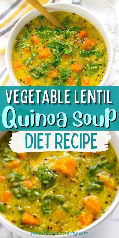 Tomato Kale Quinoa Soup, Lentil And Quinoa Soup, Jicama Soup Recipes, Quinoa Soup Recipes Healthy, Quinoa Lentil Soup, Weight Watchers Lentil Recipes, Quinoa Recipes Instant Pot, Ayurveda Soup Recipes, Vegetable Soup With Spinach