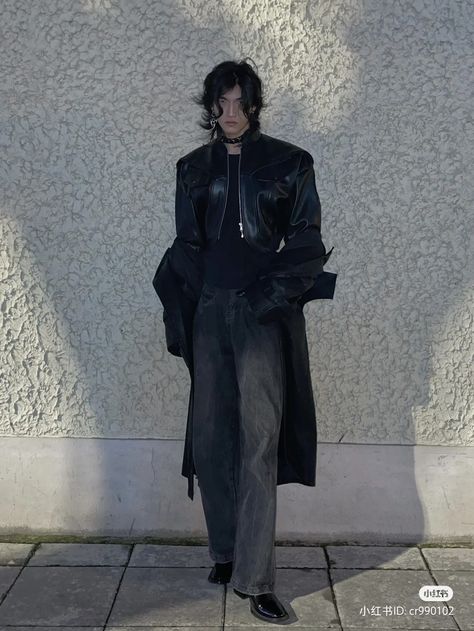 Follow for more content like this :3 Vampire Style Outfits, Masc Fashion, Alt Clothes, Genderless Fashion, Masc Outfits, Dark Outfits, Fashion Attire, Goth Outfits, Harajuku Fashion