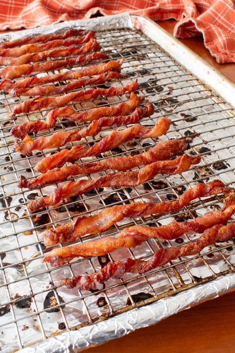 Twisted Bacon Bacon Twists In Oven, Twisted Bacon, Bacon Twists, Bacon In The Oven, Cooking Bacon, Soft Boiled Eggs, Cooling Rack, Cooking Equipment, Baked Eggs