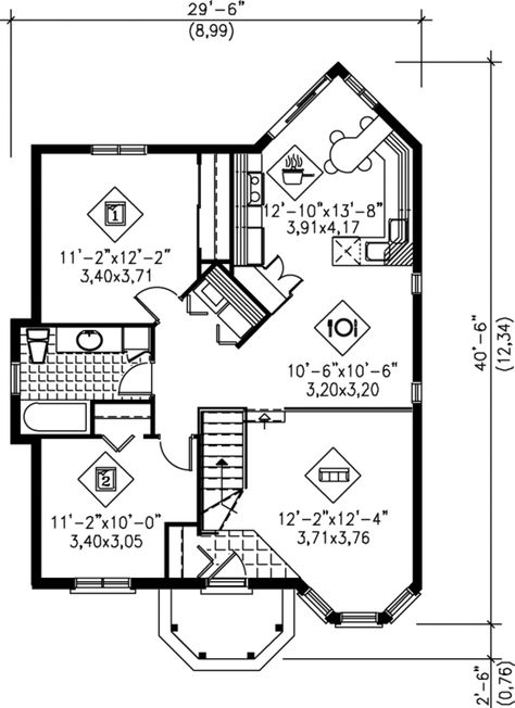 Plan #25-1224 - Houseplans.com Family Home Plans, European Style Homes, 2 Bedroom House Plans, Cottage Style House Plans, House Plans And More, Bungalow House Plans, Family House Plans, Ranch House Plans, Best Flooring