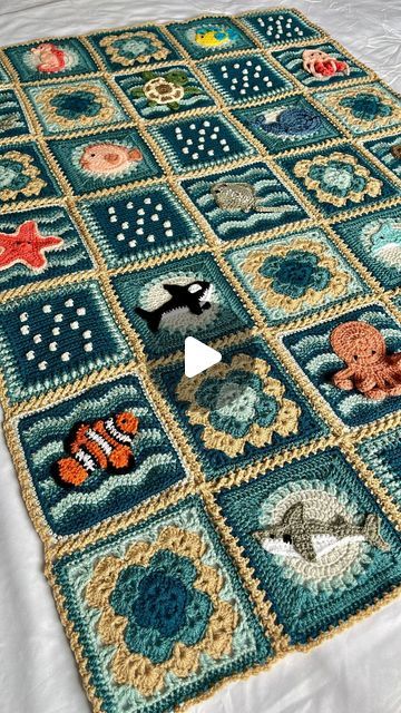 Crochet Ocean Granny Square, Crochet Sea Blanket, Beach Granny Square, Ocean Crochet Blanket, Shell Granny Square, Ocean Granny Square, Beach Crochet Blanket, November Crochet, Friends Blanket