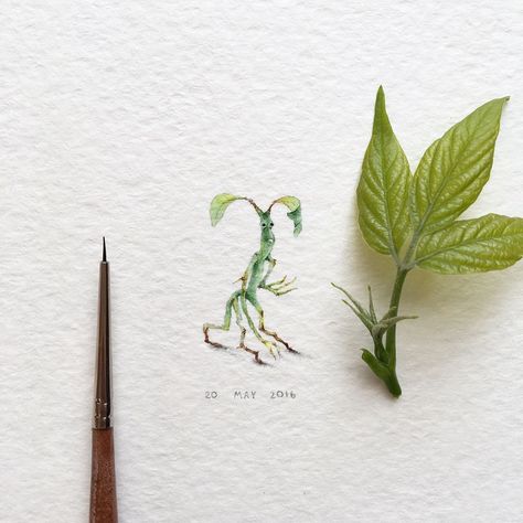 Bowtruckle "Fantastic Beasts and Where to Find Them".…" Bowtruckle Tattoo, Science Tattoos, Hp Tattoo, Aquarelle Painting, Fantastic Beast, Tiny Art, Harry Potter Tattoos, Harry Potter Tattoo, Miniature Paintings