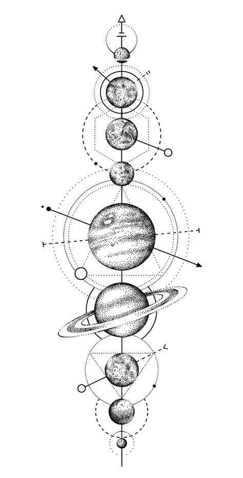 Planets Back Tattoo, Tattoos Men Leg, Planet Tattoo Design, Geometric Universe Tattoo, Planets Tattoo, Planet Tattoo, Cosmic Tattoo, Solar System Tattoo, 9 Planets