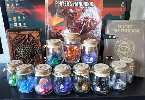 Dice Display, Dnd Decor, Dnd Room, Terrarium Display, Dice Storage, Dice Collection, Healing Potion, Home Goods Store, Dungeons And Dragons Dice