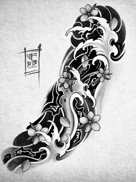 Japanese Forearm Tattoo Design, Japanese Sleeve Tattoo Design, Japanese Wave Tattoo Design, Japanese Tattoo Forearm, Japanese Tattoo Art Sleeve, Japanese Leg Sleeve, Tattoos Japan, Japanese Forearm Tattoo, Japanese Tattoo Sleeve