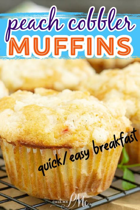 PEACH COBBLER MUFFINS WITH STREUSEL ARE AMAZING! Fresh Peach Muffins Easy, Canned Peach Recipes Desserts, Cake Mix Peach Muffins, Peach Cobbler Muffins Easy, Peach Muffins With Crumb Topping, Peach Muffins Easy, Fresh Peach Muffins, Peach Muffins Recipe, Bisquick Muffins