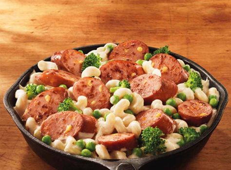 Enjoy a fun new twist on macaroni and cheese with Hillshire Farm® Cheddarwurst® Smoked Sausage with some fresh vegetables and fun cellentani pasta noodles. Hillshire Farms Smoked Sausage Recipes, Hillshire Sausage, Beef Smoked Sausage Recipe, Hillshire Farm Sausage Recipes, Smoked Pasta, Smoked Sausage Recipes Pasta, Cellentani Pasta, Sausage Smoked, Ground Beef Breakfast