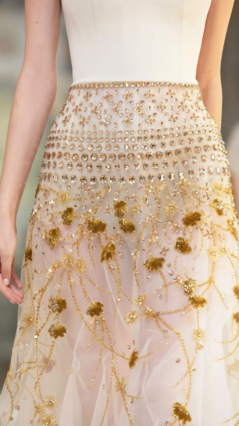 georgeshobeika on Instagram: Intricate beading and embroidery beautify the light and breezy fabric of this #GeorgesHobeika Ready-To-Wear Spring-Summer 2022 design.… Sequin Embroidery Dress, Rtw Dress, Sitara Work, Soiree Outfit, 2022 Design, Museum Fashion, Intricate Beading, Dress Fabrics, Beaded Skirt