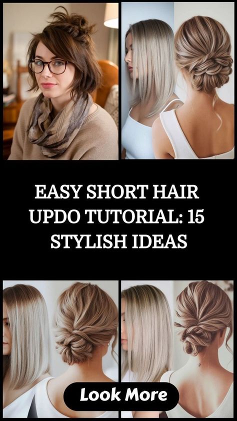 Easy Updos For Bob Hair, Easy Formal Updos For Short Hair, Updos For Medium Length Hair Easy Simple, Easy Hairstyles For Chin Length Hair, Proffesional Hair Updos, Diy Easy Updos For Medium Hair, Updos For Medium Length Hair Easy Formal, Up Do For Short Hair Easy, Short Hair Updos Easy