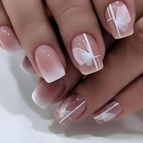 Square Head French Fake Nails Waterproof Wearable Manicure Nude Color Gradient Press on Nails Full Ballet Designs, Nagel Tips, Manicure Tips, Nails Set, Fake Nails With Glue, Nail Supplies, Nail Forms, Fake Nail, Nail Length