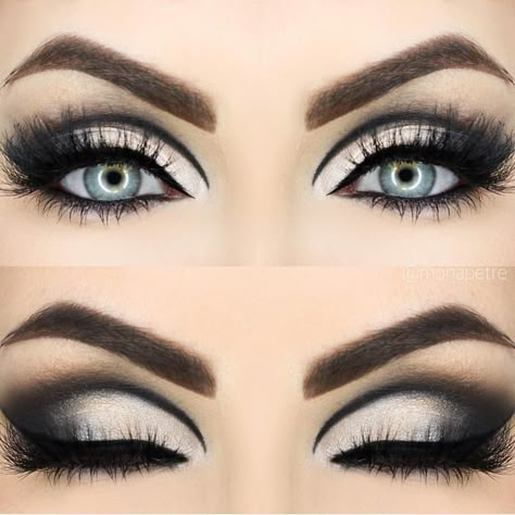 White Eyeshadow Makeup, Maquillage Goth, Line Eyebrows, Eyebrows Shape, Eye Makeup Cut Crease, Smokey Eye Makeup Look, Cut Crease Eye, White Eyeshadow, Bluish Green Eyes