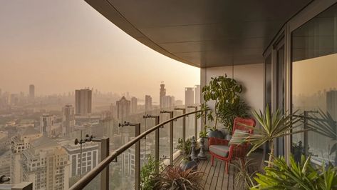 Mumbai: Views of the city skyline give this apartment an international look | Architectural Digest India Midnight Black Hair, Apartment Patio Ideas, Mumbai Skyline, High Rise Apartment, Apartment With Balcony, City View Apartment, Cityscape Wallpaper, Colourful Living Room Decor, Concept Model