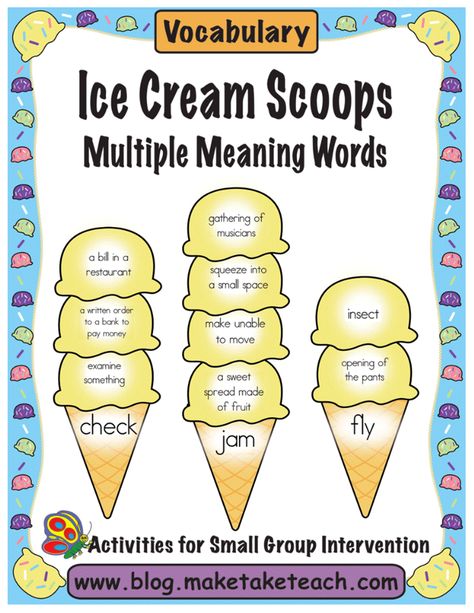 Ice cream scoops. Multiple meaning words Words With Multiple Meanings, Multiple Meaning Words Activities, Meaning Words, Classroom Planning, Multiple Meaning Words, Slp Activities, File Folder Activities, Ice Cream Scoops, Speech Ideas