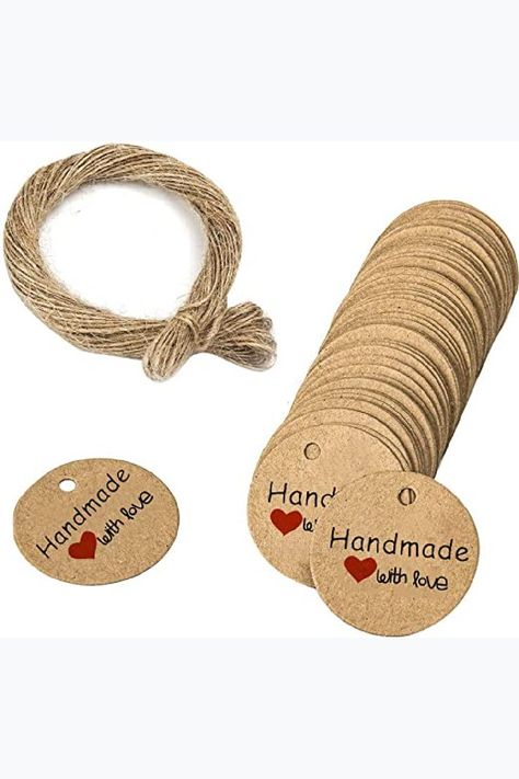 Metarial: Round tags are made of brown "kraft" card and come with hairy twine,the tags are nice and sturdy Size: The craft card tags diamante is about 4cm/0.12 inches, The jute twine is 20 meters / 66 feet long. Feature: Kraft paper tags are punched with holes, easy and convenient for you to hang with the long twine. Function: Craft card tags can write or decorate whatever your want or like under develop your imagination. Wide use: Blank tags are use for are great as message tag Diy Name Tags, Gift Tags Handmade, Mason Jar Tags, Round Gift Tags, Kraft Paper Tags, Favour Tags, Tags Diy, Birthday Gift Tags, Craft Card