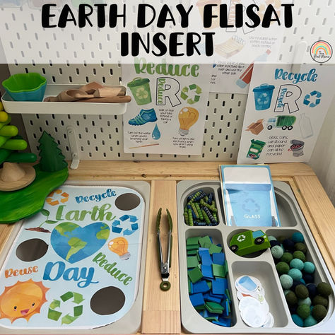 Earth Day Flisat Insert, Flisat Table, Flisat Insert Printable, Flisat Insert Preschool, Sensory Table, Sensory Inserts, Earth Day  This Flisat insert comes in two sizes, a small insert to fit the small bins and a large insert to fit the larger bins. Sensory Table Inserts, Earth Sensory Bin, Recycling Preschool, Preschool Sensory Table, Earth Day Preschool, Ikea Flisat Table, Flisat Table, September Themes, Preschool Sensory