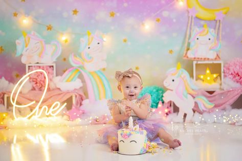 Unicorn Smash Cake Photoshoot, Unicorn Birthday Photoshoot, Unicorn Photoshoot, Unicorn Cake Smash, Peace Photography, Baby Birthday Photoshoot, 1st Birthday Girl Decorations, Little Pony Cake