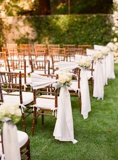 Chivari Chair Side Bows. would look nice with every other row instead of every row. White Tent Wedding, Wedding Ceremony Chairs, Chivari Chairs, Ceremony Chairs, Napa Valley Wedding, Wedding Chair Decorations, Outdoor Wedding Decorations, Aisle Decor, Tent Wedding