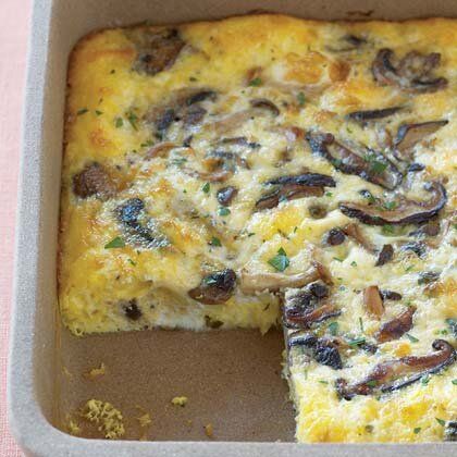 Wild Mushroom-Egg Bake Christmas Brunch Menu, Christmas Morning Recipes, Mushroom Breakfast, Eggs And Mushrooms, Baked Eggs Recipe, Mushroom Casserole, Egg Bake, Egg Dishes, Egg Recipes For Breakfast