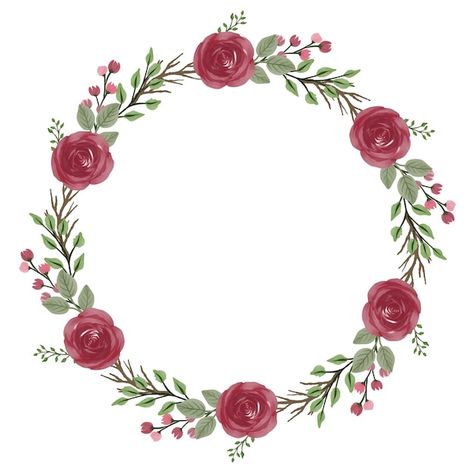 Red roses wreath circle frame with red r... | Premium Vector #Freepik #vector #rose-wreath #rose-card #rose-border #rose-design Leaves Border, Roses Wreath, Pink And White Background, Orange Bouquets, Floral Cards Design, Red Wreath, Leaf Border, White Wreath, Circle Frame