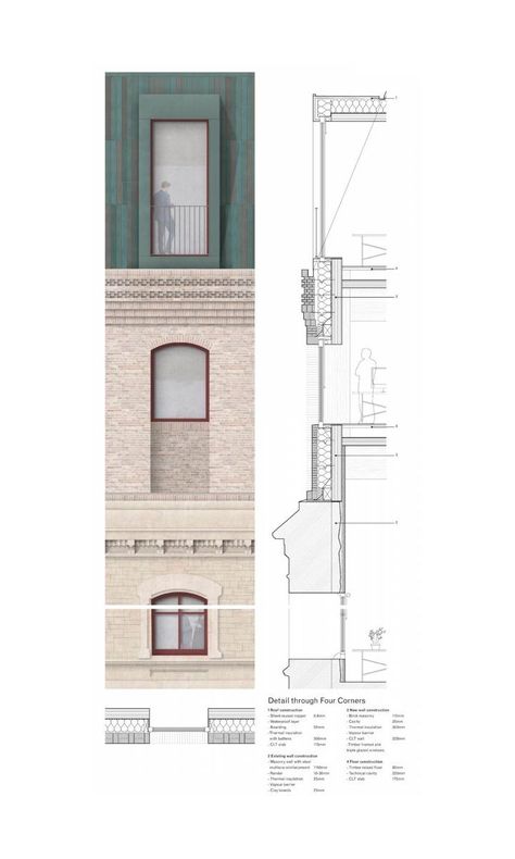 Facade Detail Architecture, Window Detail Architecture, Elevation Architecture Drawing, Architectural Elevations, Elevation Architecture, Construction Details Architecture, Texture Architecture, Architecture Portfolio Design, Architecture Elevation