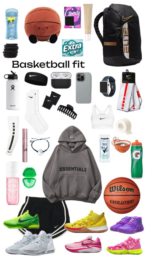 Basketball Kit Ideas, What To Bring To A Basketball Game, Sports Bag Essentials Basketball, What To Pack In Basketball Bag, Basketball Outfits Aesthetic, Basketball Packing List, What To Keep In Your Basketball Bag, What’s In My Basketball Bag, Basketball Must Haves