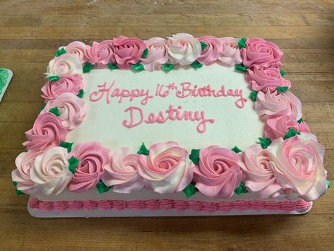 Sheet Cake With Flowers Birthday, Pink Flower Sheet Cake, Girly Sheet Cake, Wedding Sheet Cake Ideas, Sheet Cakes Decorated, Square Birthday Cake, Christmas Birthday Cake, Pastel Rectangular, Hello Kitty Birthday Cake