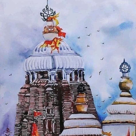 Puri Jagannath mandir Puri Jagannath Temple Painting, Jagnath Puri Painting, Jagannath Temple Drawing, Puri Jagannath Mandir, Puri Jagannath Painting, Mandir Drawing, Jagannath Painting Easy, Jagannath Mandir, Jagannath Painting