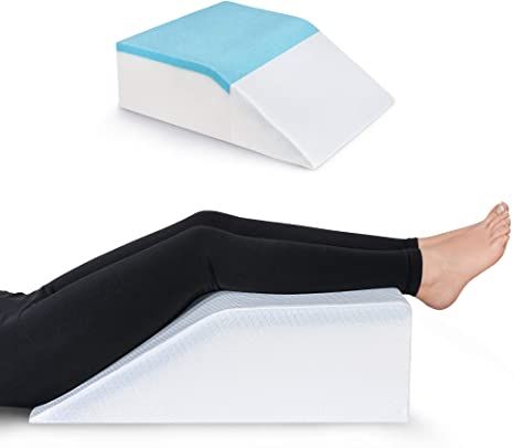 Leg Elevation Pillow with Cooling Gel - Memory Foam Leg Rest - Elevating Foam Wedge- Relieves Leg Pain, Hip and Knee Pain, Improves Blood Circulation, Reduces Swelling - Breathable, Washable Cover Leg Rest Pillow, Leg Circulation, Feet Pillow, Knee Pillow, Leg Pillow, Sciatica Pain Relief, Swollen Legs, Wedge Pillow, Sciatica Pain