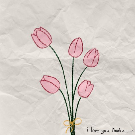 Tulips Design Drawing, Tulip Design Drawing, Tulips Doodle Art, Small Tulip Drawing, Flower Drawings Bouquet, Drawing Ideas Tulips, Anime Tulips, Flowers For You Drawing, Cute Tulips Drawing