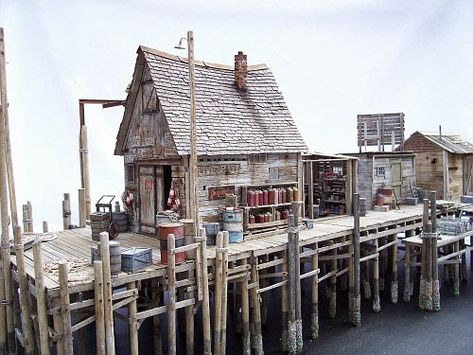 Fishing shack. Model Boats Building, Platform Deck, Bait Shop, Fishing Shack, Scale Model Building, Fishing Dock, Shanty Town, Fishing Store, Maine Art